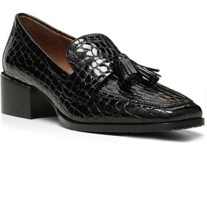 Donald J. Pliner Womens Avi Loafer Pump Black Patent Croc Embossed 8.5